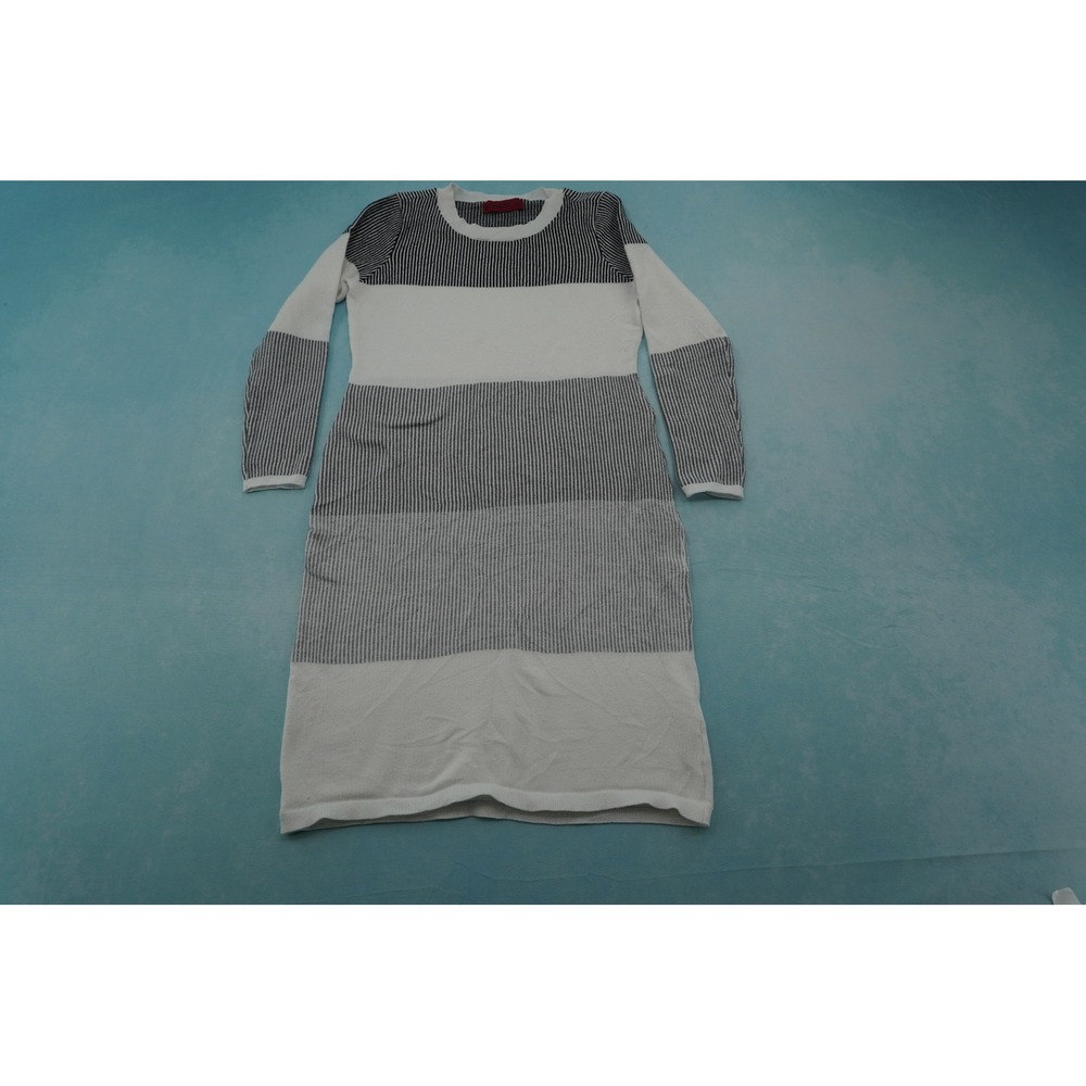Lue Scarlett Womens Sweater Dress S Black White Striped Colorblock Long Sleeve